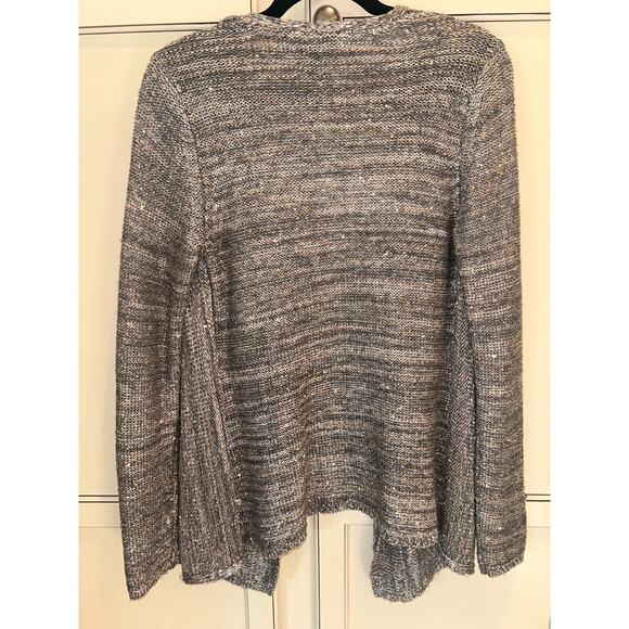 White House Black Market Shimmer Open Front Long Sweater Gray With Sequins Small - Picture 3 of 5